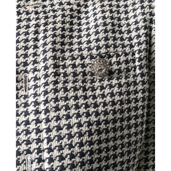 Alessandra Rich Cropped Embellished Sequin Houndstooth Jacket Black & White - Picture 16 of 17